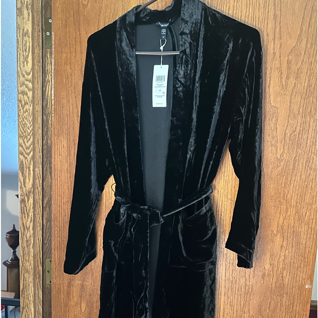 Nwt Eileen Fisher 20%Silk High Collar Black Jacket W/Belt And Pockets
